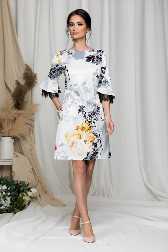 rochie mbg alba satinata cu maneci tip clopot 683079 2
