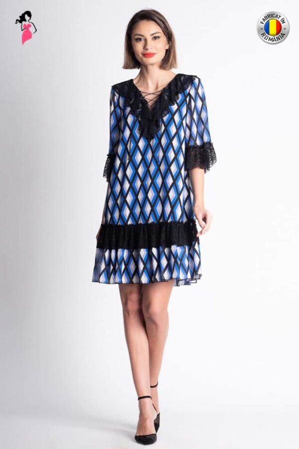 Rochie vaporoasa Xara din voal cu volane si dantela