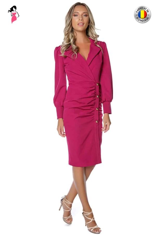 Rochie MBG fucsia cu aspect petrecut si pliuri in zona taliei