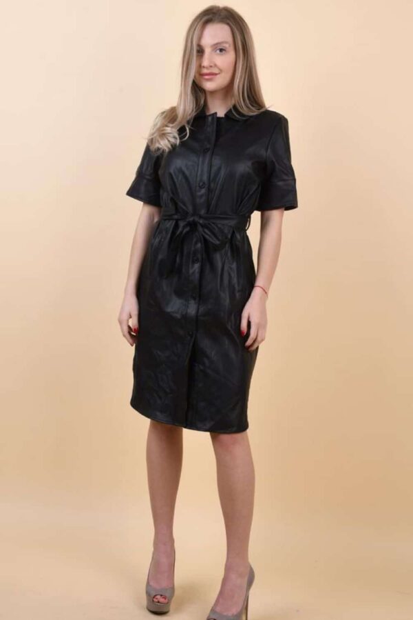 Rochie neagra cu buzunare laterale si cordon la talie