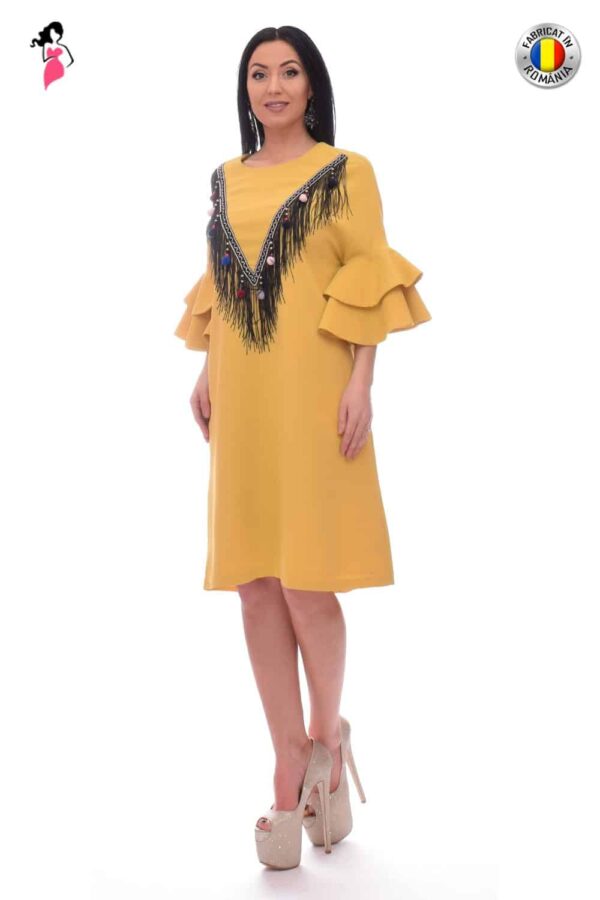 Rochie de zi dreapta galben-mustar