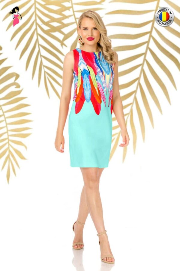 Rochie Pretty Girl bleu cu imprimeu colorat