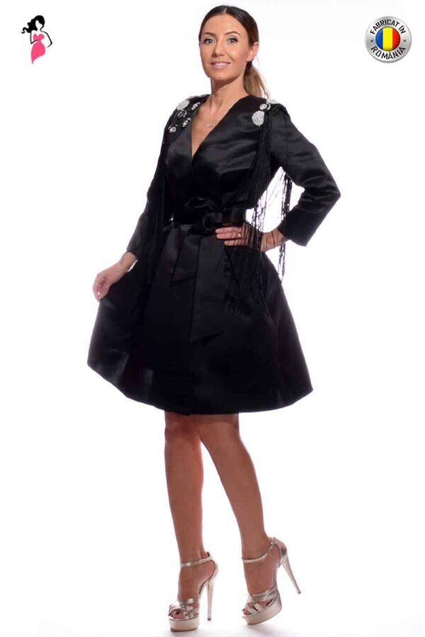 Rochie de ocazie din tafta cu epoleti si franjuri