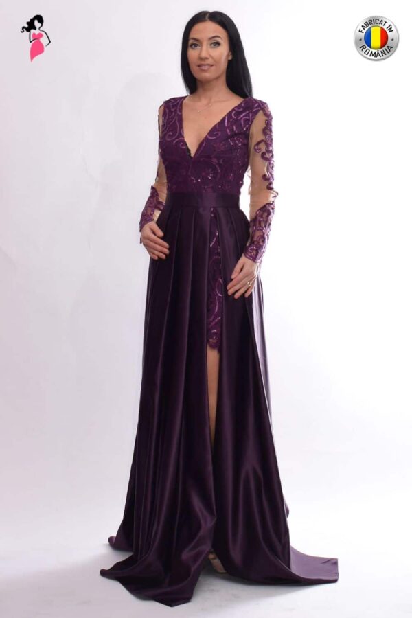 Rochie de seara lunga din tafta si broderie