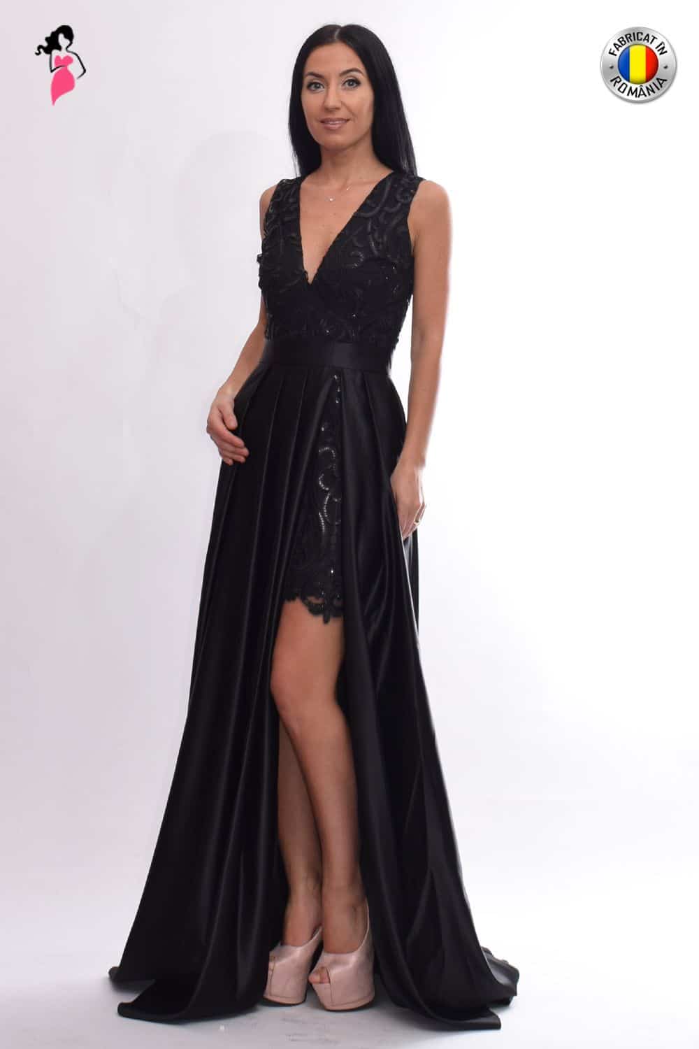 Rochie de seara din tafta cu broderie in partea superioara