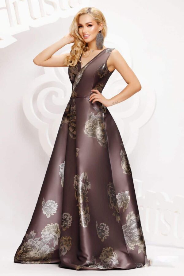 Rochie Artista de seara lunga din tafta cu flori imprimate