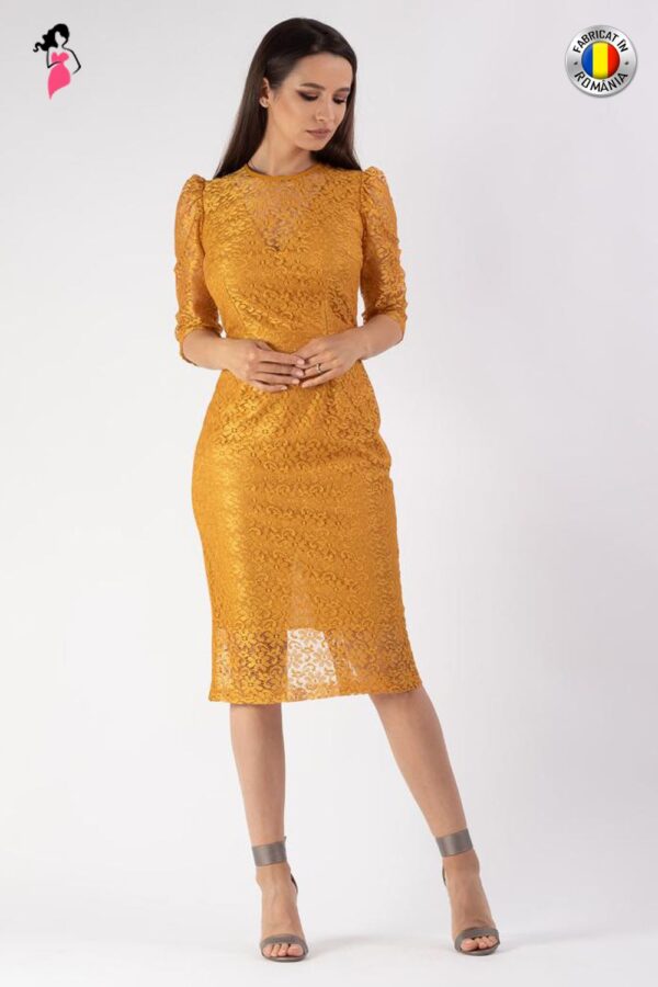 Rochie mustar Moze din broderie mustar