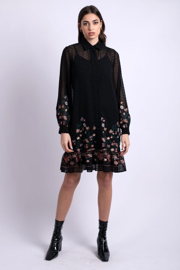 Rochie LaDonna eleganta din voal si broderie florala