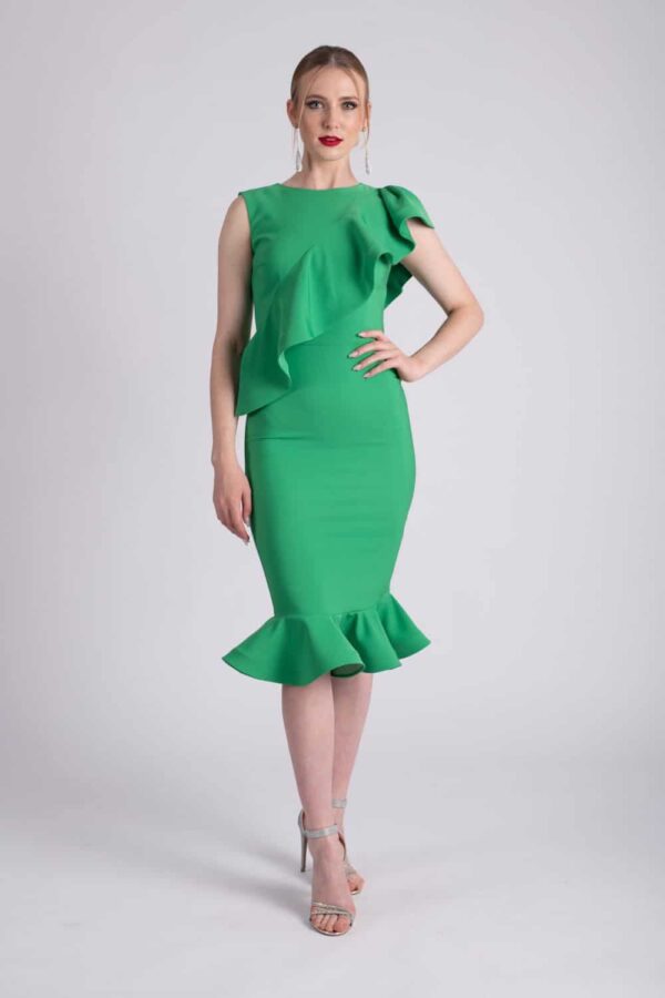 Rochie eleganta verde cu volane