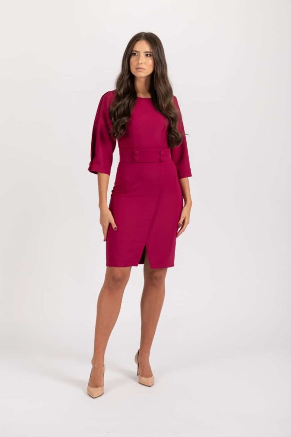Rochie office fucsia cu aspect petrecut si maneca lejera