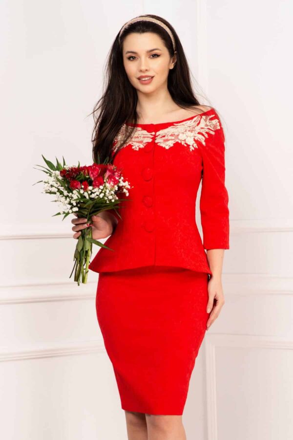Compleu elegant corai Effect din brocard cu broderie florala 3D