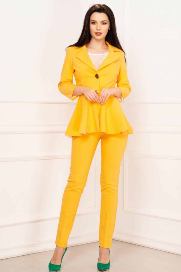 Compleu dama elegant InPuff galben cu peplum