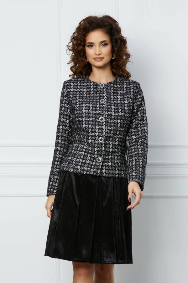 Compleu Darina cu sacou bleumarin si fusta neagra din catifea