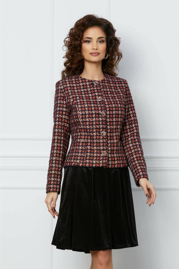 Compleu Darina cu sacou caramiziu si fusta neagra din catifea