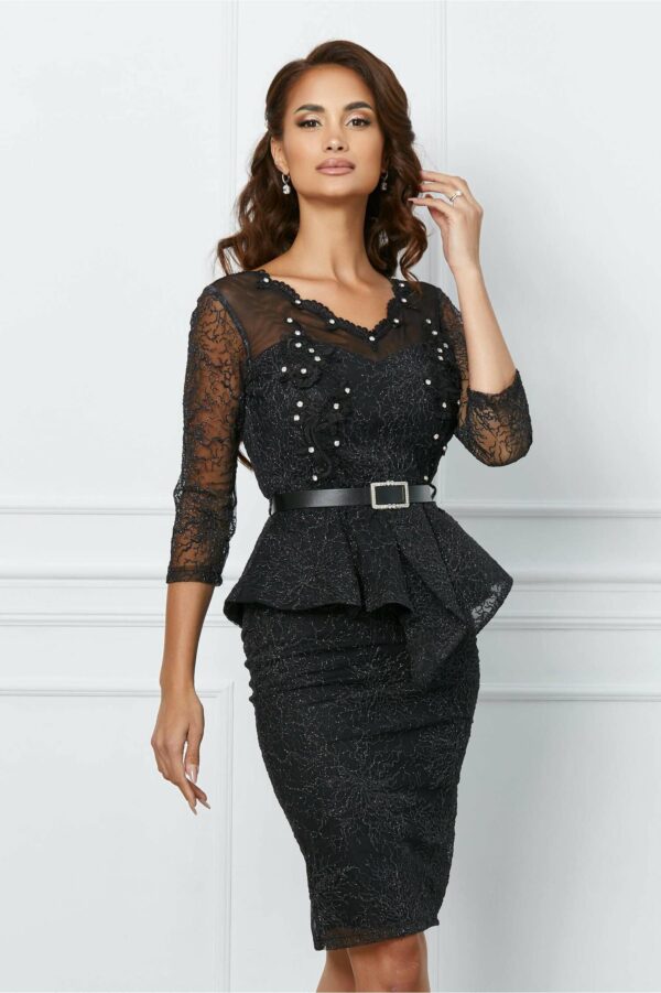 Compleu Gina negru cu bluza si fusta cu sclipici