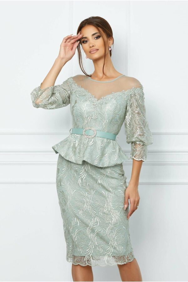 Compleu Linda verde mint cu fusta si bluza din dantela