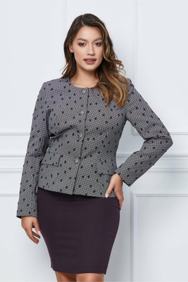 Compleu Mira din doua piese gri cu buline mov