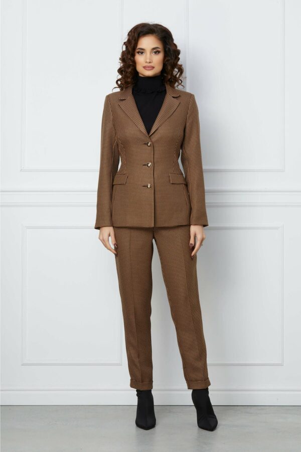 Compleu Sabrina maro cu imprimeu picior de cocos