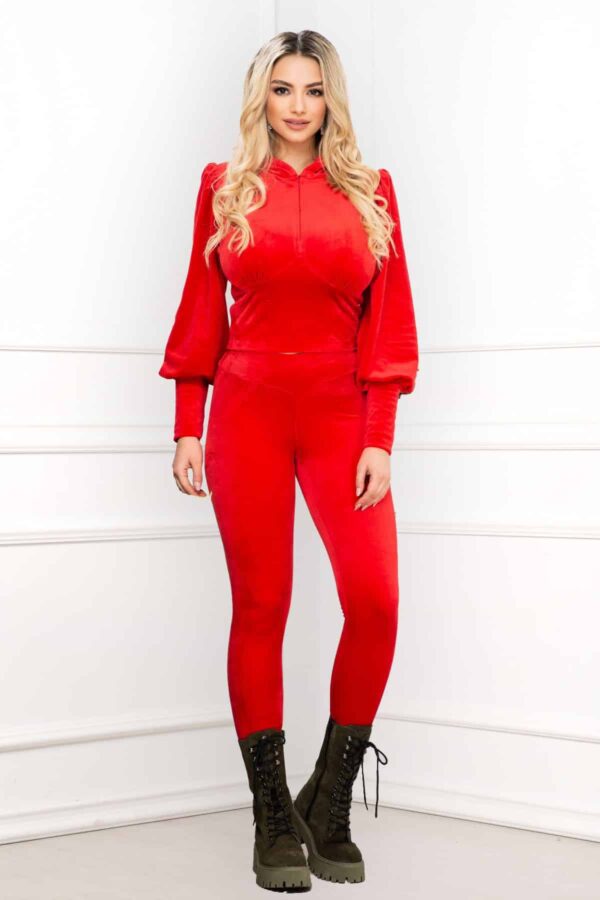 Compleu Britney sport rosu cu push up din catifea soft