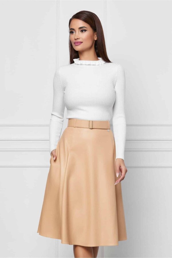 Fusta Dy Fashion bej din piele ecologica cu buzunare si curea