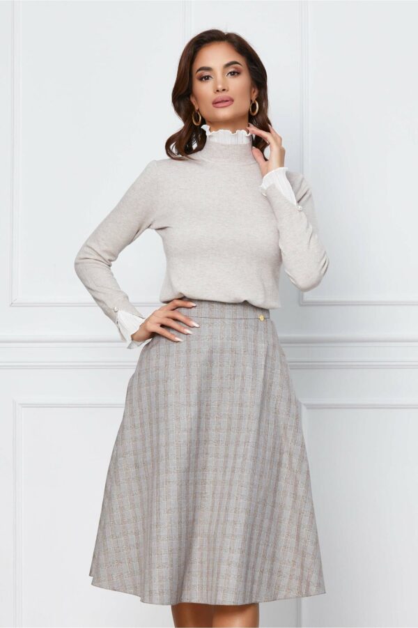 Fusta Dy Fashion maro cu carouri clos cu buzunare