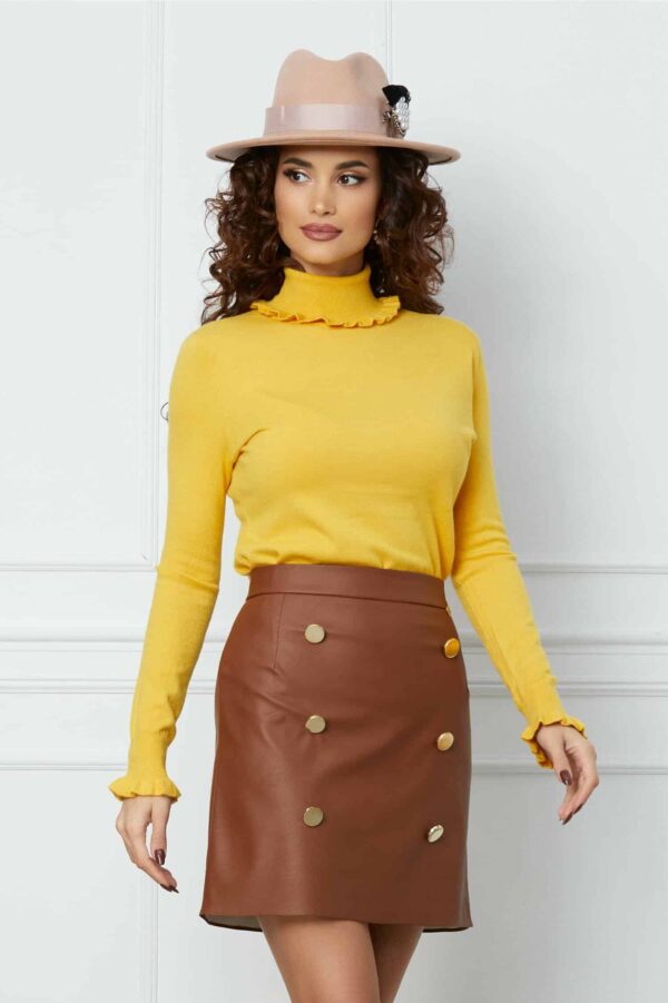 Fusta Dy Fashion maro scurta din piele ecologica