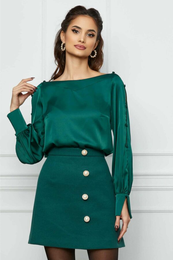 Fusta Dy Fashion turcoaz cu nasturi perlati