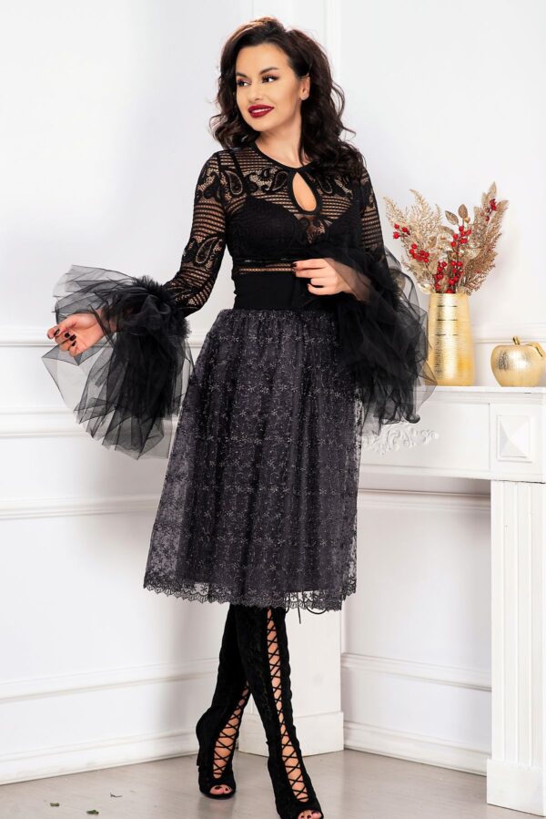 Fusta eleganta Venezia din tulle cu fir argintiu brodat