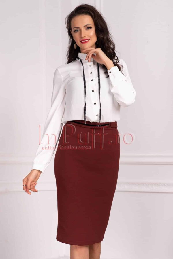 Fusta Moze maro conica midi cu accesoriu metalic si insertie din catifea neagra in talie