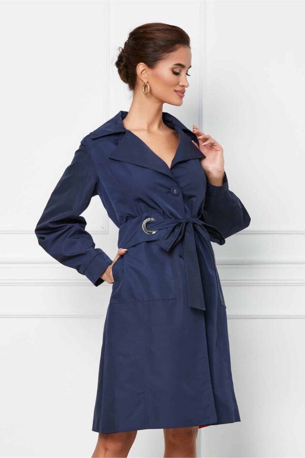 Jacheta Alexa bleumarin cu rever crestat si cordon in talie