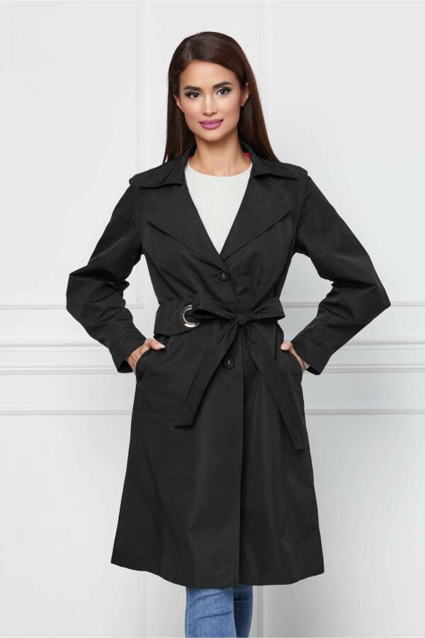 Jacheta Alexa neagra cu rever crestat si cordon in talie