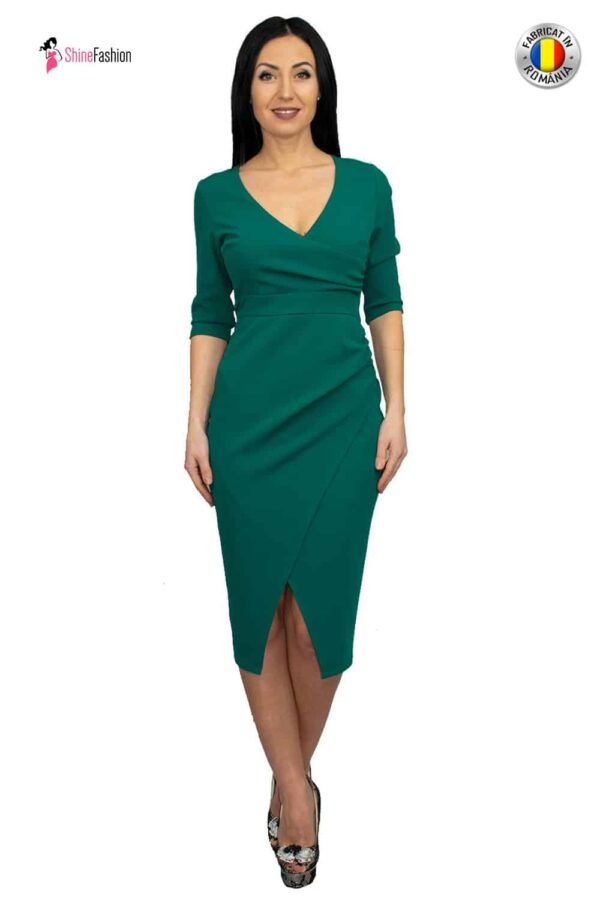 Rochie office parte peste parte din jerse culoarea verde