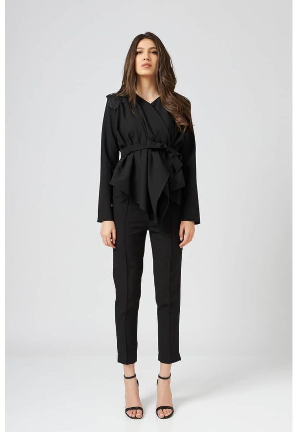 Sacou regular fit cu cordon in talie