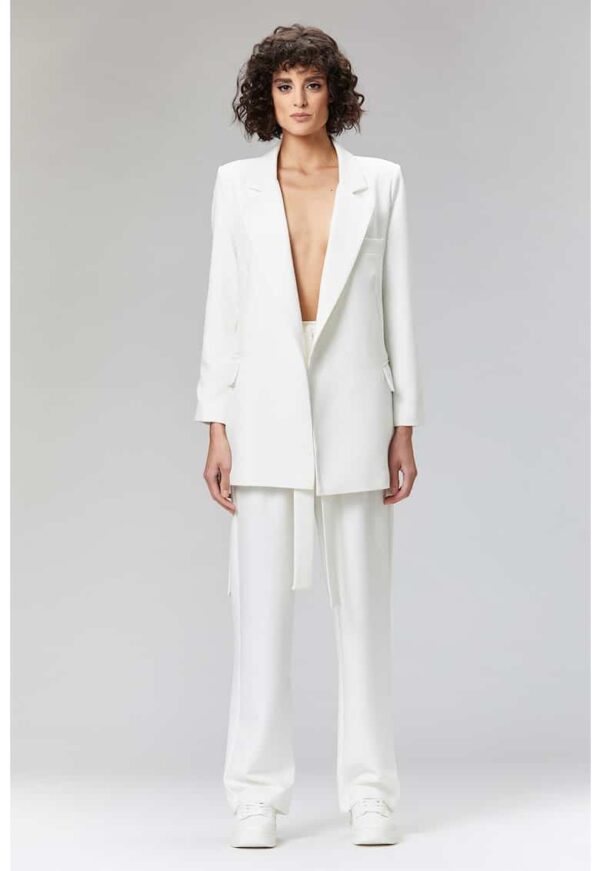 Sacou cu revere decupate si cordon in talie