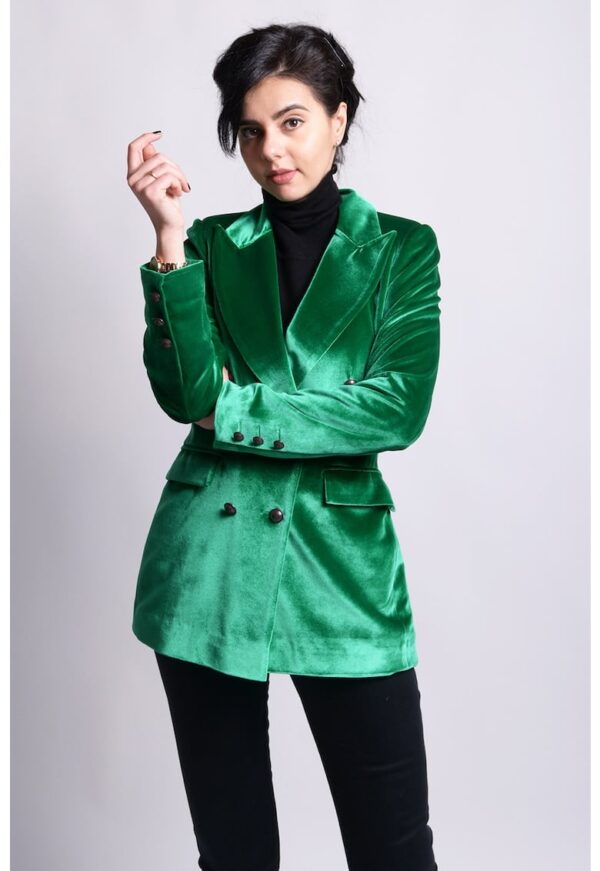 Sacou cu doua randuri de nasturi cu aspect satinat