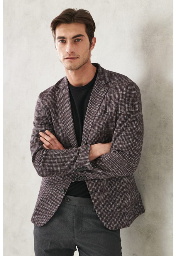 Sacou slim fit cu revere decupate