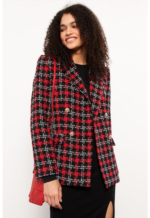 Sacou cu doua randuri de nasturi si model in carouri