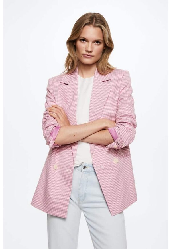 Sacou cu imprimeu houndstooth si revere decupate Carlota