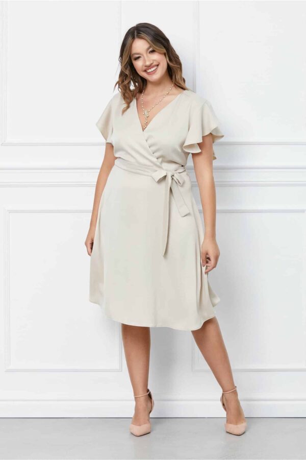 Rochie Denisa ivory cu imprimeuri fucsia