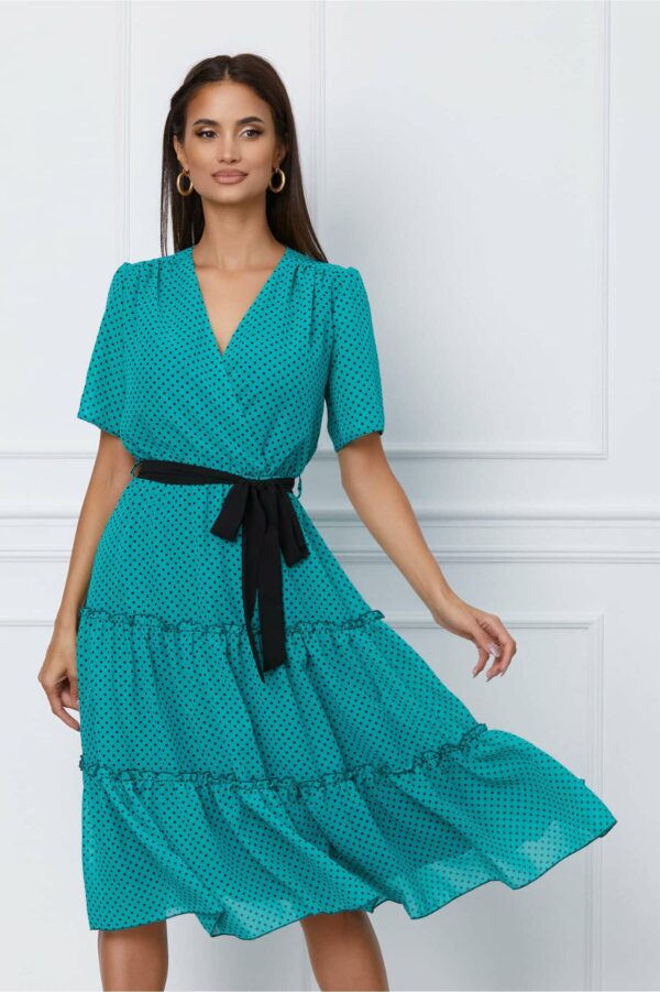 Rochie Dy Fashion alba cu broderie lila si volane