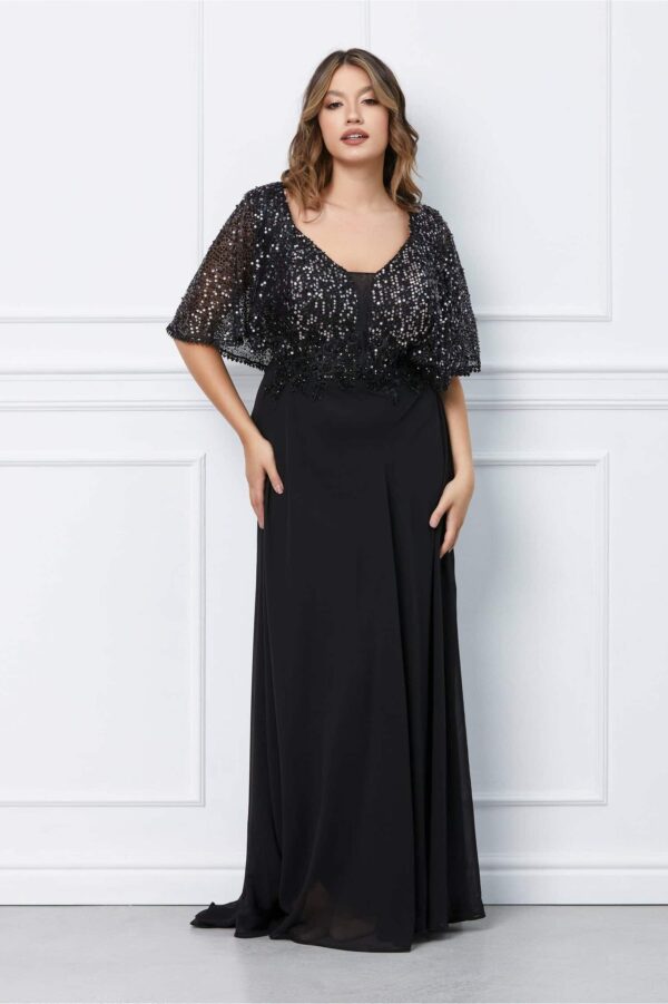 Rochie Anemona lunga bleumarin cu paiete si broderie la bust