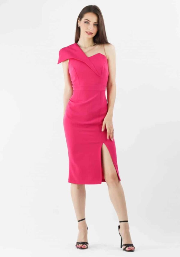 Rochie eleganta fucsia conica cu slit pe picior