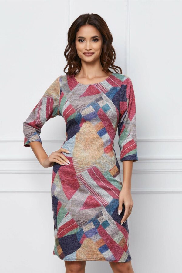 Rochie Dora gri antracit cu imprimeu divers