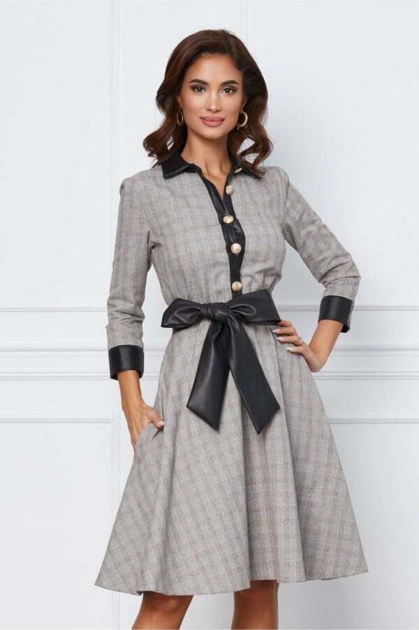 Rochie Dy Fashion bleumarin cu nasturi la bust si cordon in talie