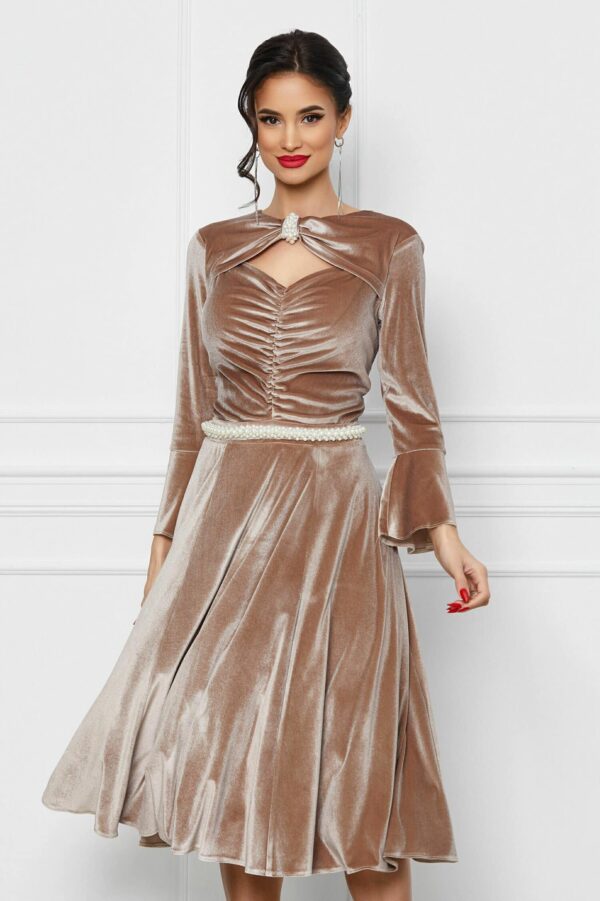 Rochie Dy Fashion verde din catifea cu decupaj la decolteu