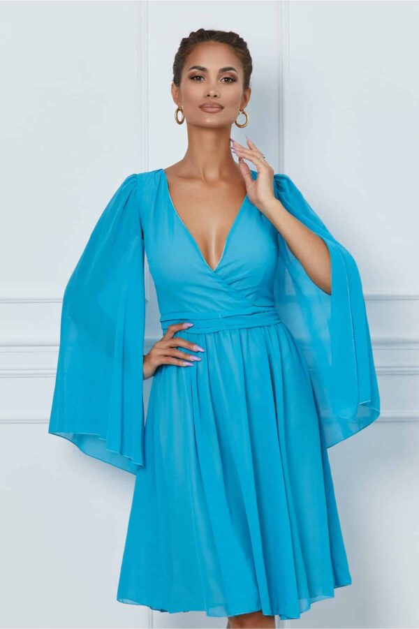 Rochie DY Fashion galben mustar clos cu maneci lejere din voal