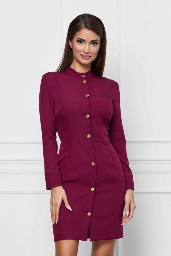 Rochie Dy Fashion albastra cu guler tunica si nasturi aurii