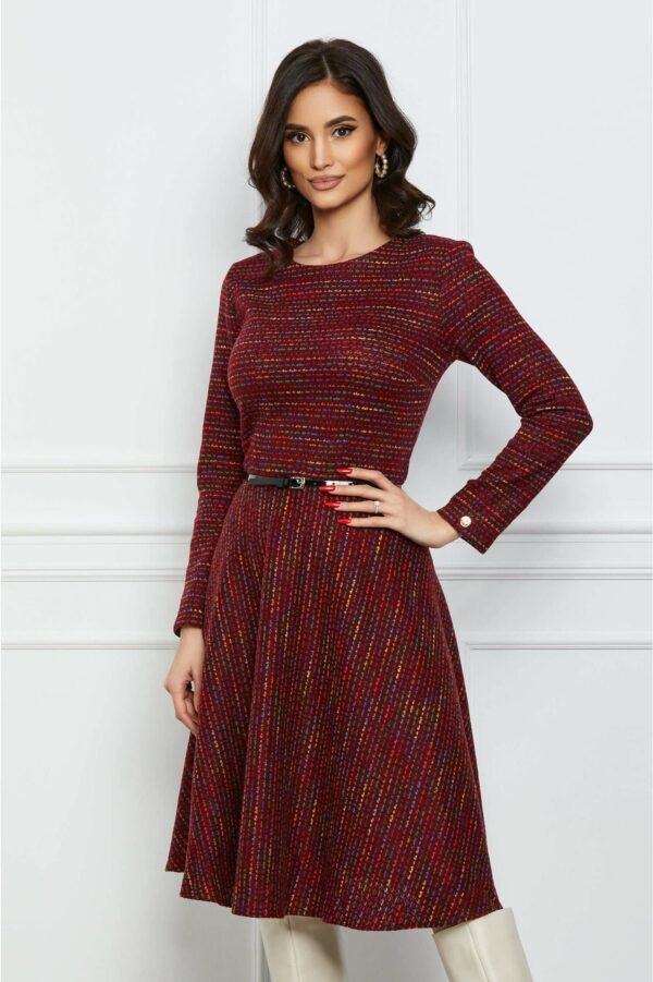 Rochie Dy Fashion ivory cu maro si nasturi la buzunare