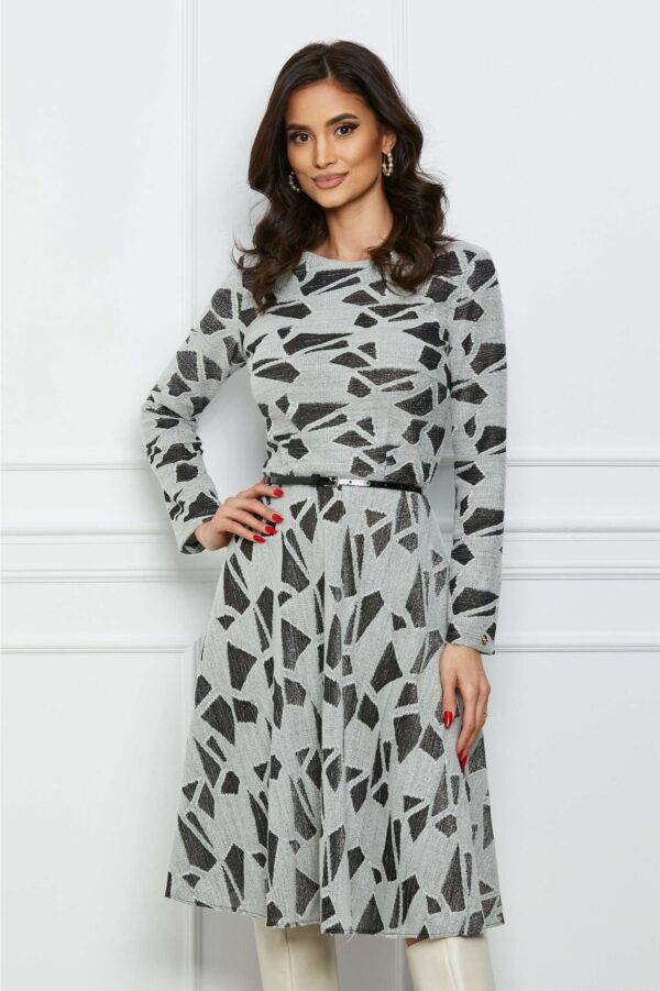 Rochie Dy Fashion neagra cu flori si curea in talie