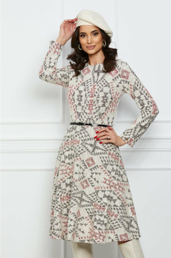 Rochie Dy Fashion gri cu tull negru si curea in talie